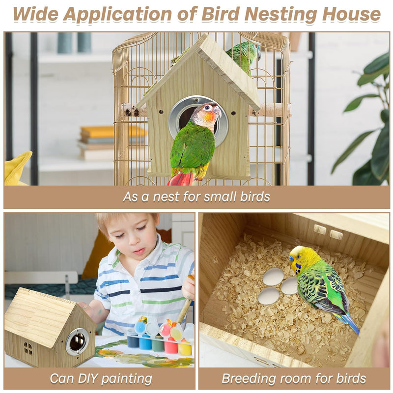 PINVNBY Parakeet Nesting Box Wooden Bird House for Cage Parrot Breeding Mating Box for Lovebirds CockatielFinch Cockatoo Canary and Small and Medium-Sized Birds (L: 7.91 * 6.81 * 6.69 inch) Wood House Shape,L: 7.91*6.81*6.69 inch