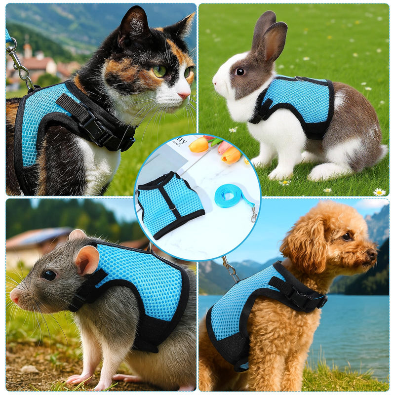 Bunny Harness and Leash Set, Adjustable Breathable Mesh Rabbit Vest with Double Buckles, Escape Proof Walking Training for Kittens, Rabbits, Ferrets, Guinea Pigs, Small Pets, Light Blue, Size M - PawsPlanet Australia