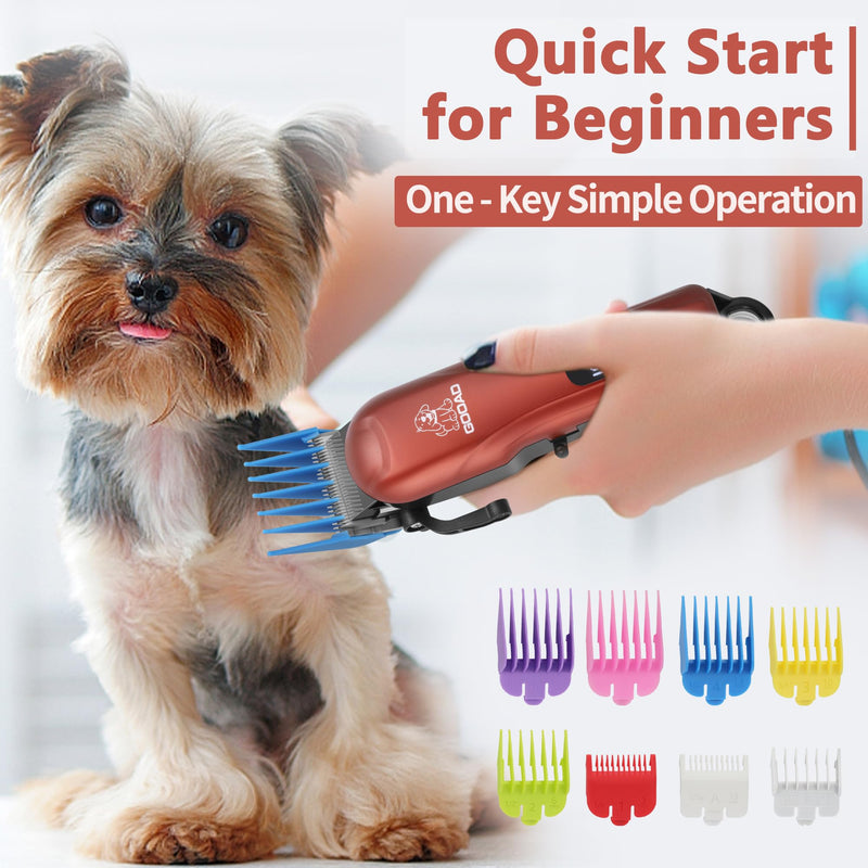 Dog Clippers for Grooming, Cordless, Low Noise, Electric Quiet, Rechargeable Pet Hair Clippers for Thick Coats, Trimmer Grooming Kit, Shaver for Small and Large Dogs Cats, Red
