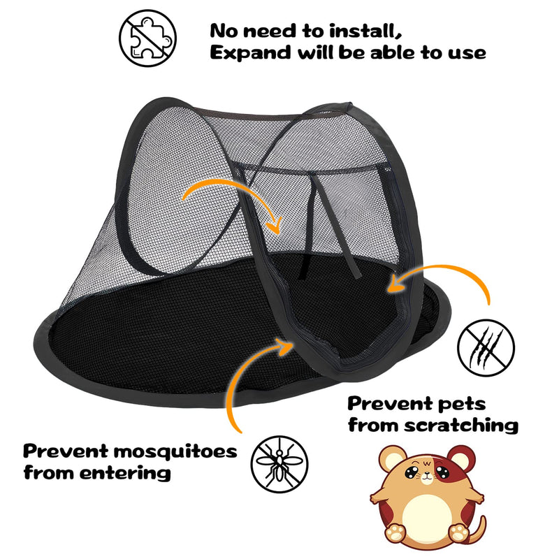 Rest-Eazzzy Small Animal Tent, Portable Cat Tent, Cat Enclosures for Outside and Indoor with Carry Bag, Pet Playpen for Hamster, Guinea Pig, Rabbits (XS-Black Black-tent