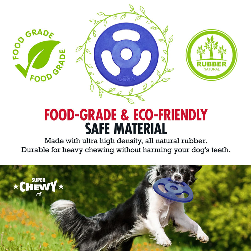 SuperChewy Tough Tug-of-War Flying Disc Toy | Lifetime Replacement | Strong Natural Rubber | Great Tug Disc Fetch Toy for Dogs | Ultra Durable Chew Toy for Aggressive Chewers | for All Breeds Tug Frisbee - PawsPlanet Australia