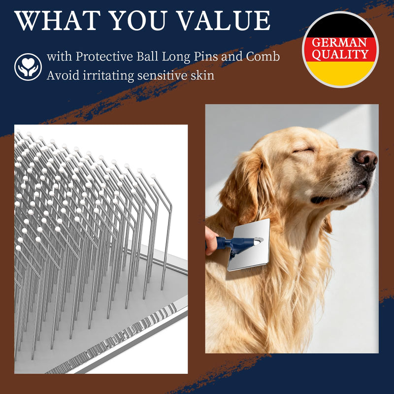 Gentle Slicker Dog Brush with Protective Ball Pins- Soothing Massage Brush for Sensitive Skin & Coat Care- Professional Grooming Brush for Long Haired Senior Dogs & Cats - PawsPlanet Australia