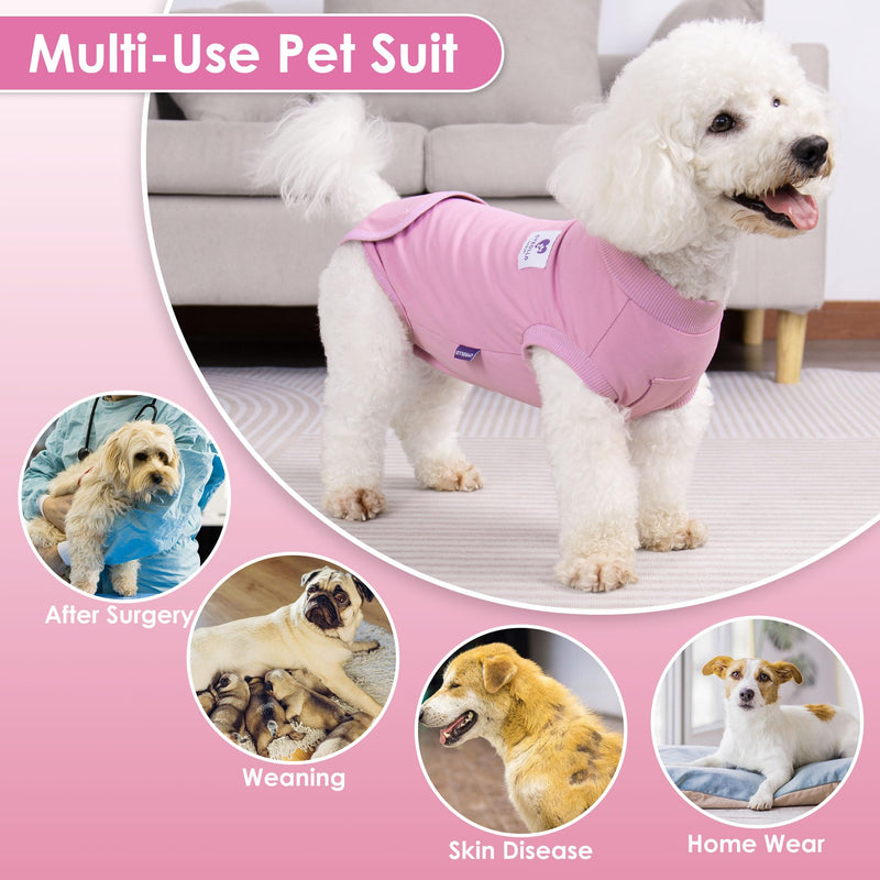 cyeollo 2pack Surgery Recovery Suit for Dogs Cats Soft Breathable Female Male Pet Bodysuit After Surgery for Spay, Neuter, Surgical Recovery Onesie Shirt for Small Medium Large Dogs, Pink & Purple, S Small (Back: 12"-15") 1# Pink & Purple (2Pack) - PawsPlanet Australia