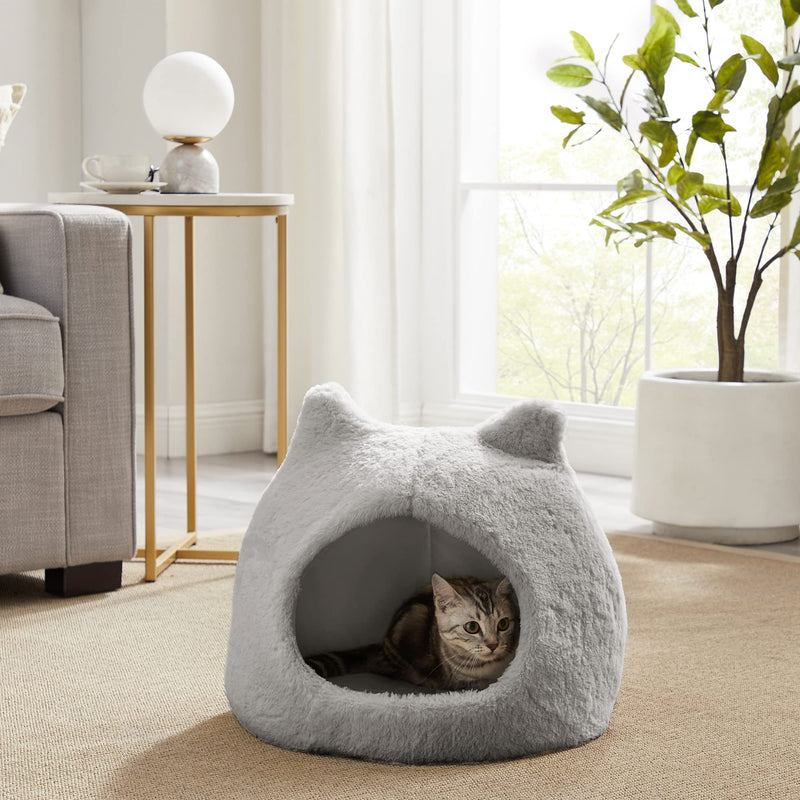 Best Friends by Sheri Meow Hut Fur Dome Pet Bed – Covered Cat Cave for Cats & Small Dogs up to 15 lbs, Faux Fur Hideaway with Water-Resistant Bottom, Machine Washable, Gray - PawsPlanet Australia