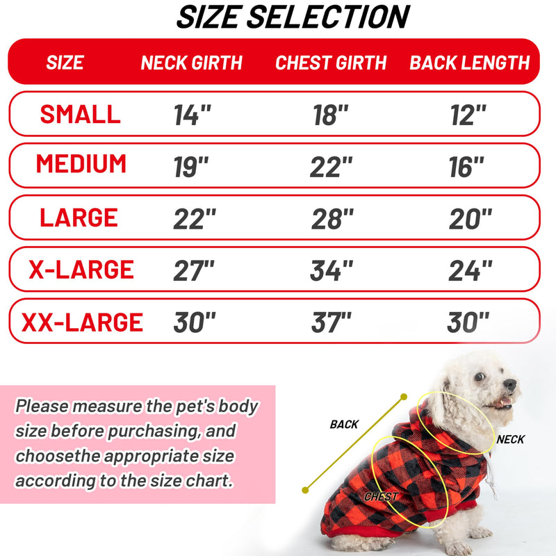 Dog Hoodie for Large Meidum Small Dogs, Winter Plaid Fleece Warm Hooded Dog Hoodies Christmas Pet Sweatshirt Clothes with Pockets for Cold Weather (S-XXL) - PawsPlanet Australia