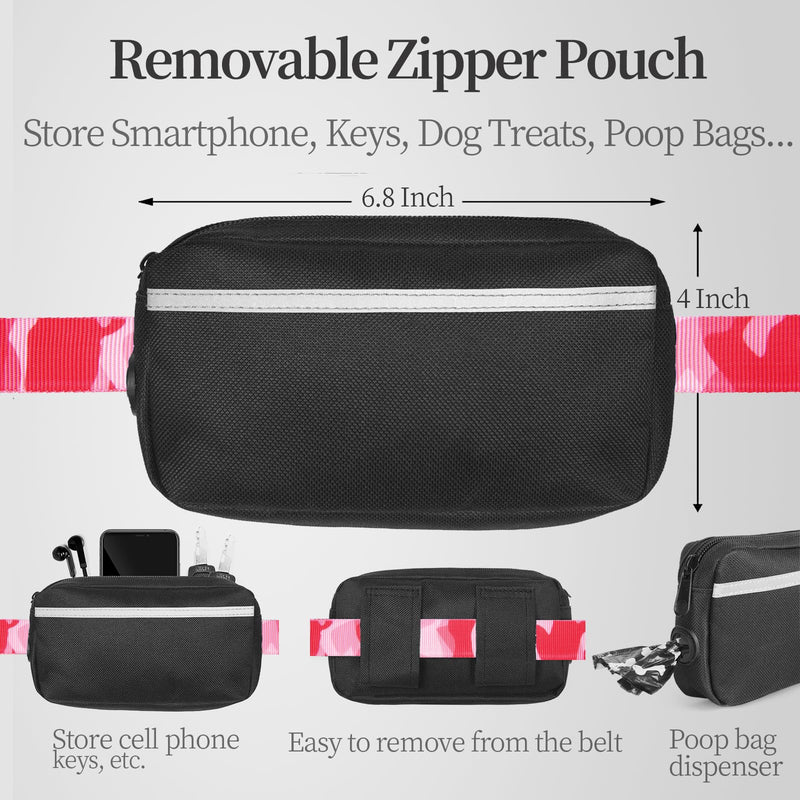 iYoShop Hands Free Dog Leash with Zipper Pouch, Dual Padded Handles and Durable Bungee for Walking, Jogging and Running Your Dog (camo Pink, Large) camo pink - PawsPlanet Australia