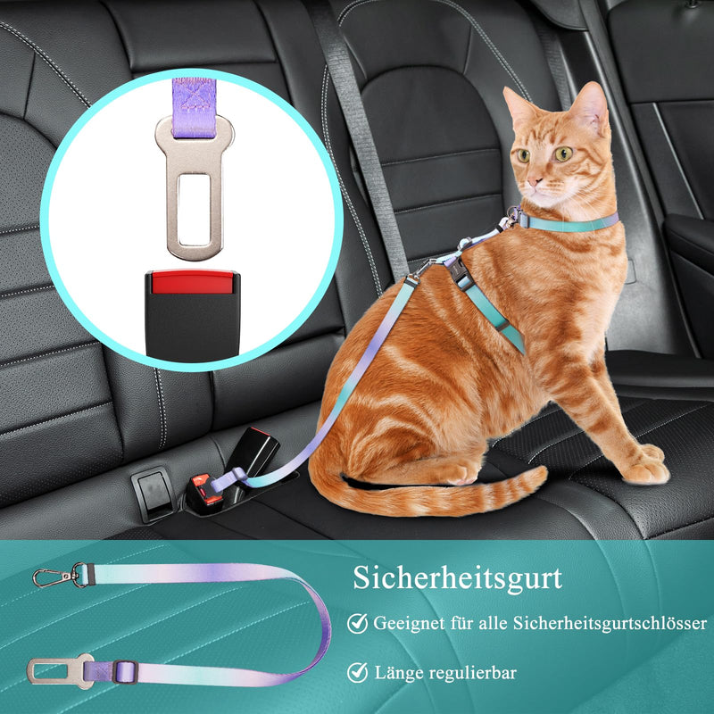 Cat Harness and Leash Set, Collars,Car Seat Belt [4 in 1 Detachable & Adjustable] Escape Proof Cat Harness, Comfortable Soft Lightweight, Walking Travel Kitten Harness for Small Medium Large Cats (M) M