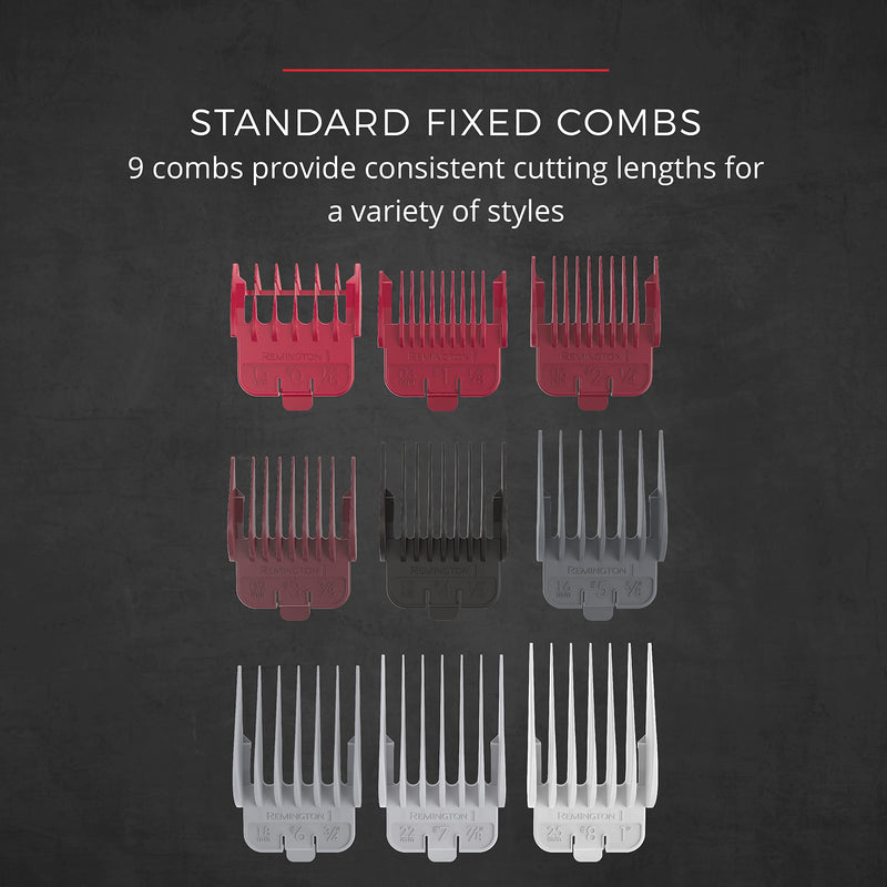 Remington® Easy Fade Haircut Kit, Hair Clippers for Men, Tapered and Standard Fixed Combs, Travel Case Included, Black - PawsPlanet Australia