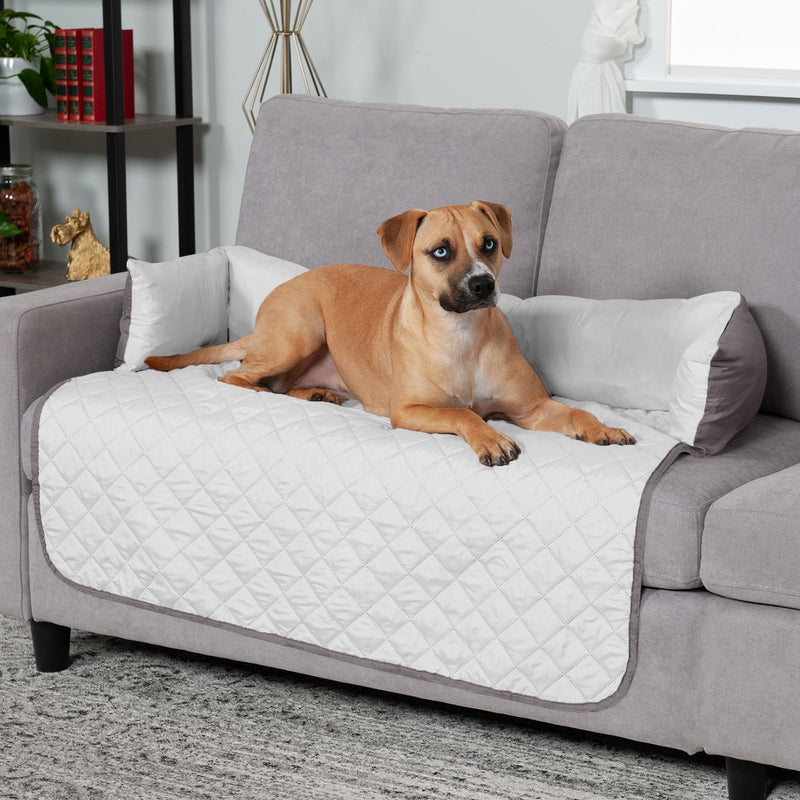 Furhaven Water-Resistant & Reversible 42" Wide Seat Cover Protector for Dogs & Cats, Perfect for Couches, Beds, & Car Seats - Sofa Buddy Bolster Seating Protector - Gray/Mist, Large 42"L x 26"W x 8"Th Marine Blue (Two Tone Plush Faux Fur & Suede) - PawsPlanet Australia
