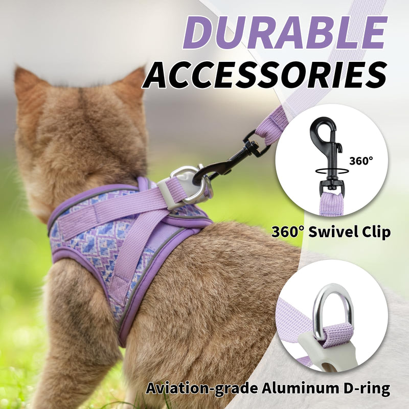 Arblina Cat Harness, Soft Breathable Cat Harness and Lead Set with Reflection, Lightweight Kitten Harness with 1.5m Cat Leash, Purple XS