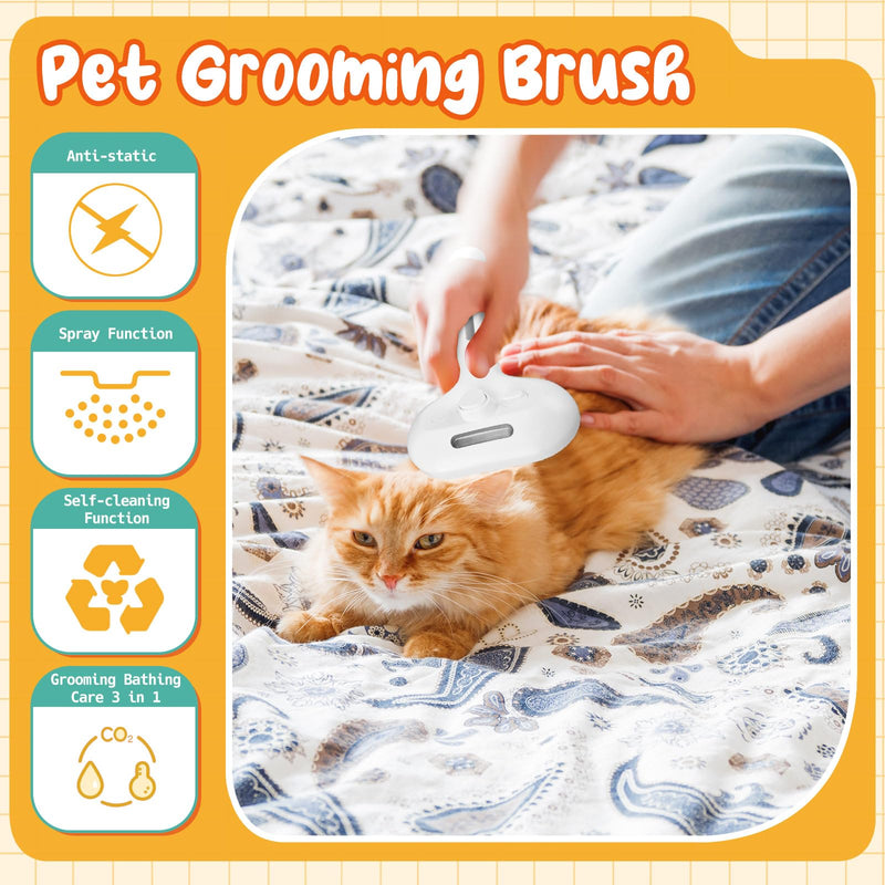 Self-Cleaning Pet Grooming Brush with Spray - 3-in-1 Cat and Dog Brush for Hair Removal and Anti-Static Steam (Built-in 250mAh Battery) - PawsPlanet Australia
