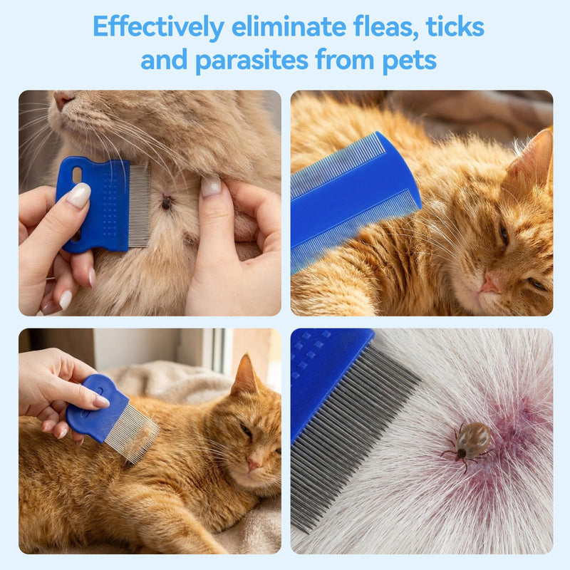 6 Pack Flea Comb, Fine & Wide Tooth Lice Comb for Remove Fleas Lice Eggs, Double-Sided Tear Stain Remover, Stainless Steel Dog Cat Grooming Combs With Rounded Teeth for All Types of Pets