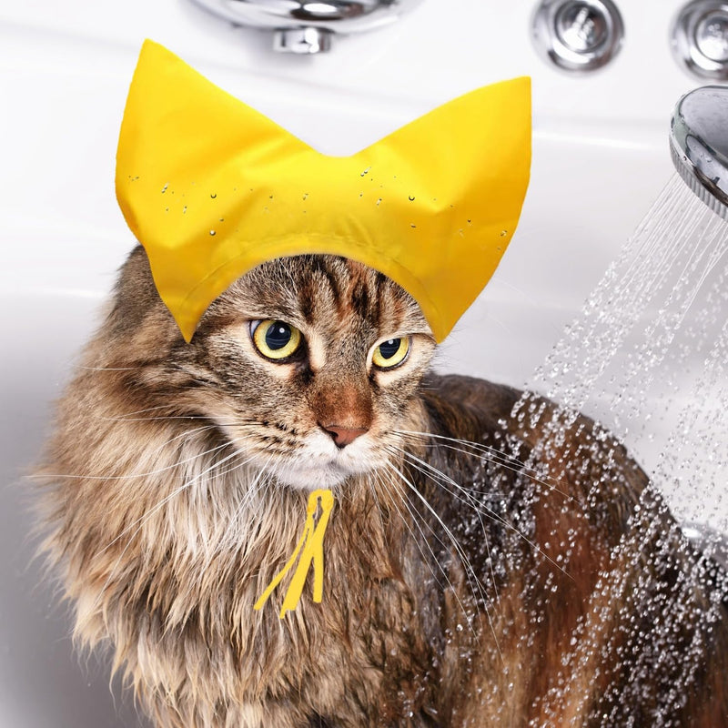 Pet Shower Cap - Waterproof Shower Caps for Sphynx Reusable Cats Ear Protection Bath Cap with Adjustable Strap Ear Covers for House Cats Small Dogs Puppy Pet Grooming Accessories (Yellow) Yellow - PawsPlanet Australia