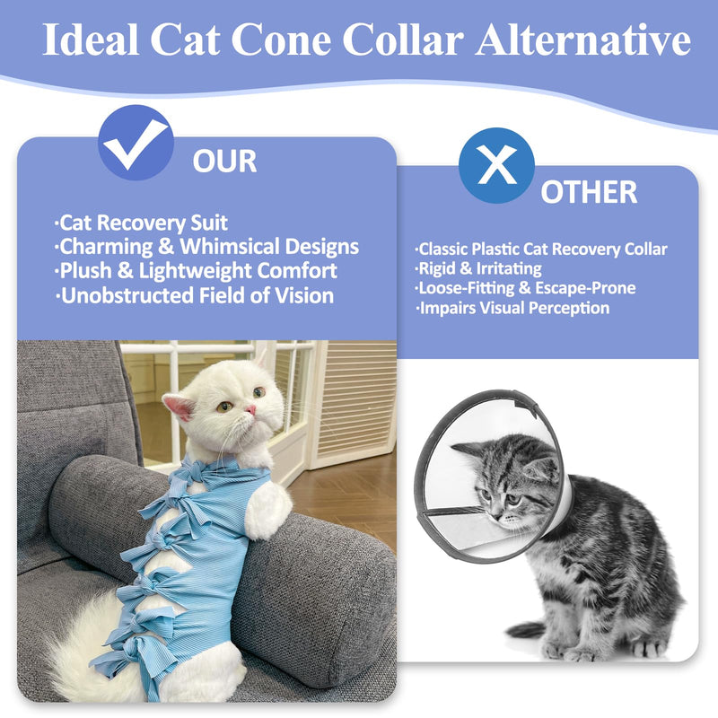Male Cat Recovery Suit,2 PCS Polyester Post-Operative Onesie for 6.6-13.2 lbs Cats Anti-Licking Surgical Recovery Shirt for Wound Care & Spay/Neuter(M,Blue & Pink)