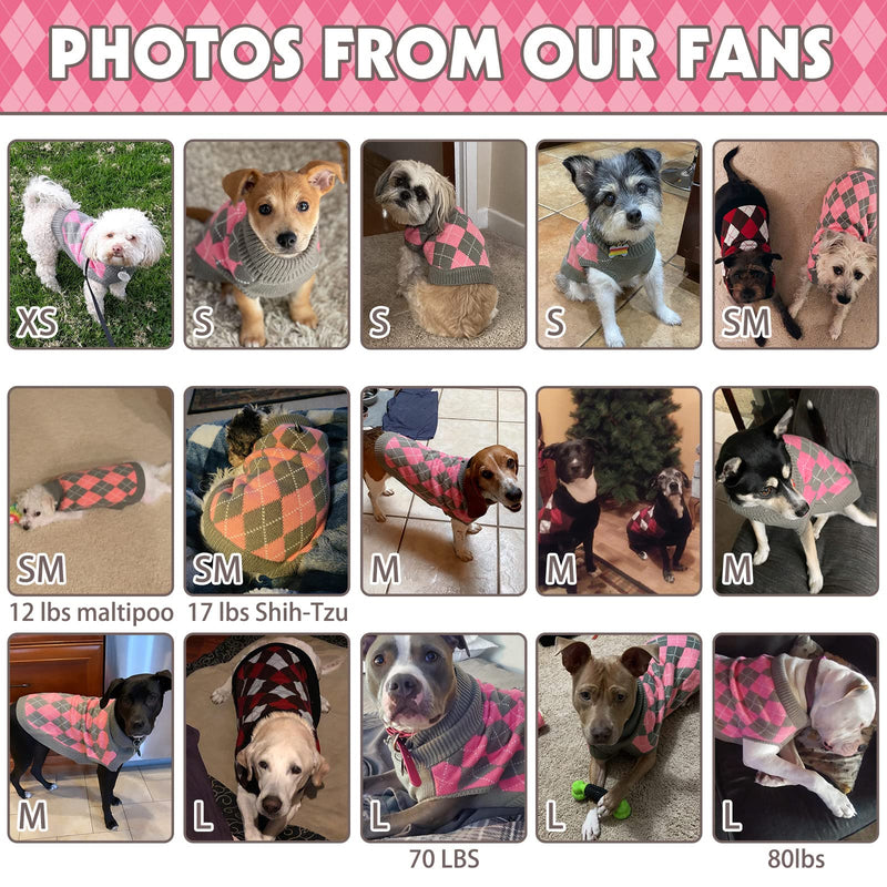 PAWCHIE Classic Dog Sweater Knit Turtleneck, Plaid Knitwear Sweaters, Warm Clothes for Small to Large Dogs… S Grey & Pink - PawsPlanet Australia