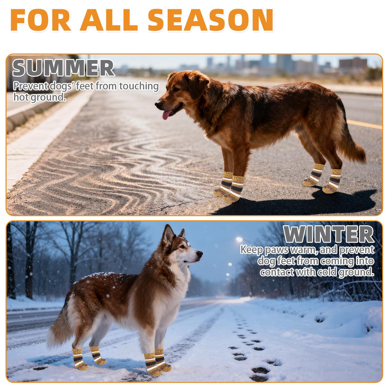 KOOLTAIL Anti Slip Dog Socks to Prevent Licking Paws and Slipping, Extra-Thick Grip Pet Boots & Paw Protectors, Winter Warm Puppy Shoes Booties for Hardwood Floors Small Medium Large Senior Dogs, XL X-Large Brown - PawsPlanet Australia