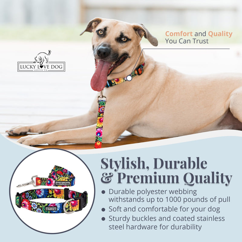 Lucky Love Dog - Easy Click Buckle Dog Collar with Leash Set Combo, Durable & Comfortable for Male & Female Dogs, Pet Collar for Small to Large Dogs, Secure Fit - Blackbird Combo, Small Small | 10-15" Blackbird Collar/Leash Combo - PawsPlanet Australia