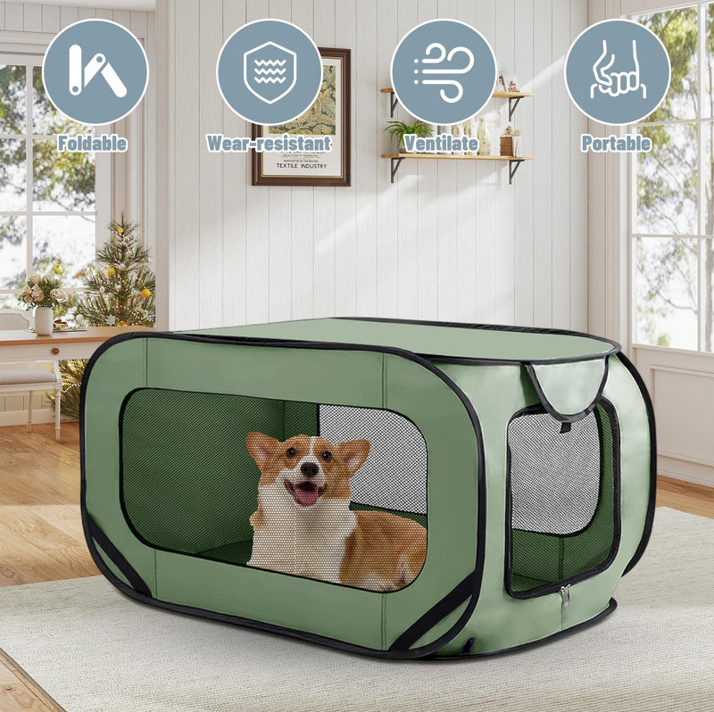 Foldable Dog Transport Box, 94 x 53 x 53 cm, Foldable Cat Transport Boxes, Sturdy Transport Box for Cats and Dogs up to 25 kg, Car Pet Transport Box for On the Go and Home (Green) - PawsPlanet Australia