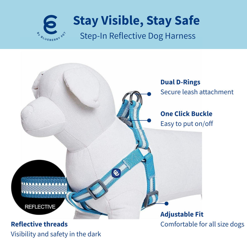 Blueberry Pet Essentials Step-in Reflective Back to Basics Dog Harness, Sky Blue, Chest Girth 26" - 39", Large, Adjustable Harnesses for Dogs - PawsPlanet Australia