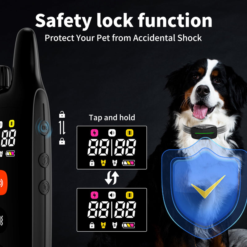 Dog Training Shock Collar 4000FT Dog Bark Collar with Remote IP67 Waterproof 4 Training Modes Beep Vibration Shock Light Mode Magnetic Charger Electric Dogs Collar 8-25 inches Single Shock Dull Black
