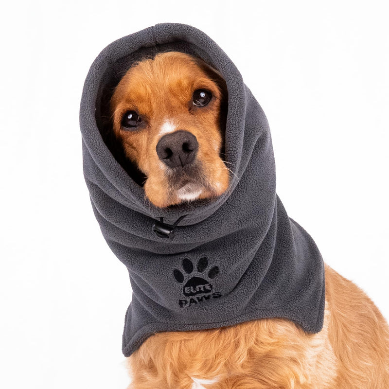 Elite Paws® UK: Luxury Dog Snood Ear Protector - Sumptuously Soft, Thick & Stretchy Fleece, with a Gentle, Warm Swaddling Effect, Ideal for Fireworks, Grooming, Travel & Everyday Comfort (Grey, XS) XS (Tiny breeds)