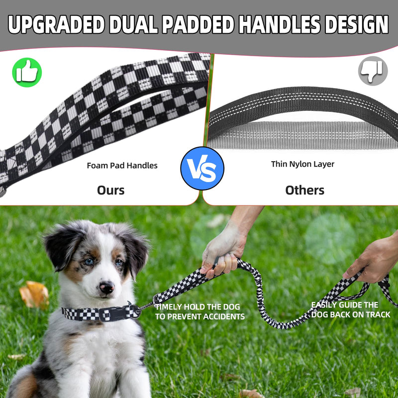 Roses&Poetry Hands Free Dog Leash with Zipper Pouch, 6-9ft Bungee Waist Leash for Medium Large Dogs Walking, Running Lead with Dual Padded Handles Car Safety Buckle for Training Jogging Checkered (XL) 6-9FT With Zipper Pouch, 2 Handles - PawsPlanet Australia