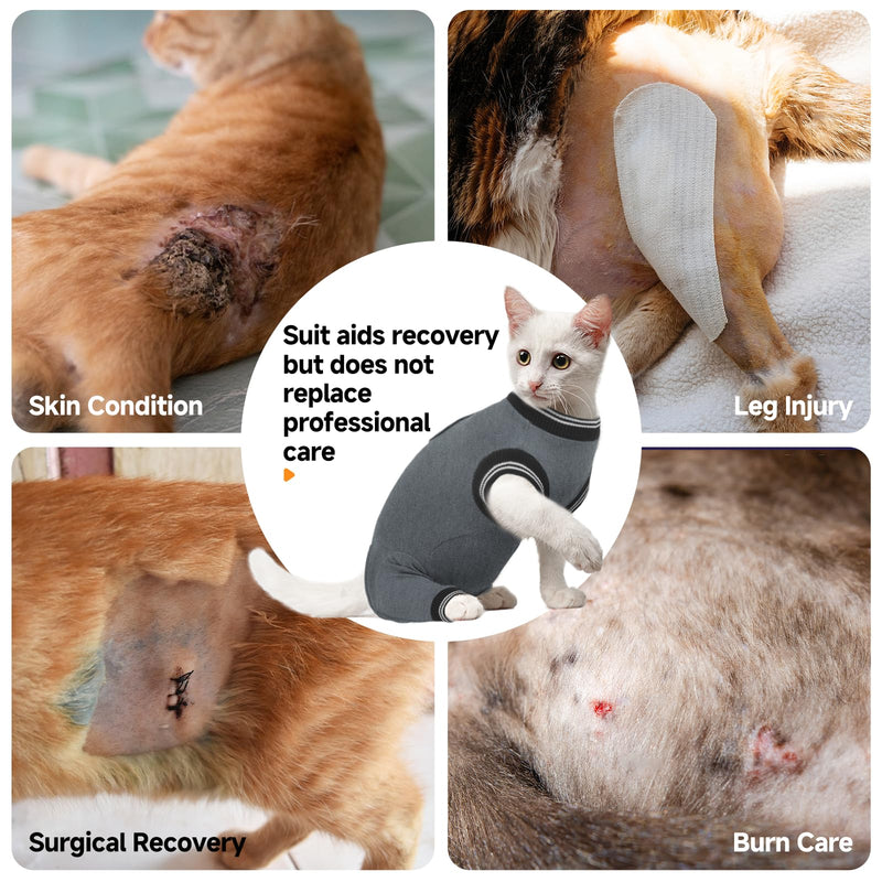 Stress-Free Cat Recovery Suit for Female Cats - Vet-Backed E-Collar Alternative, Anti-Lick & Rear Access Design Gray S Small grey