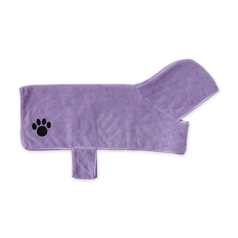 Bone Dry Pet Robe Collection, Embroidered Absorbent Microfiber Bath Robe with Adjustable Closure, for Dogs & Cats, Large, Lavender - PawsPlanet Australia