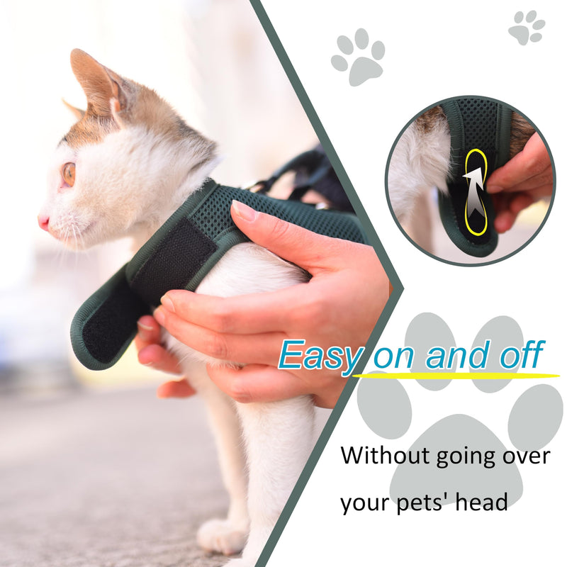 Cat Harness and Leash for Walking Escape Proof Breathable Mesh Fabric, Solid Green, Large, Adjustable Cat Walking Jackets with Handle, Padded Stylish Cat Vest L 8-12LBS Solid Green Mesh with Handle