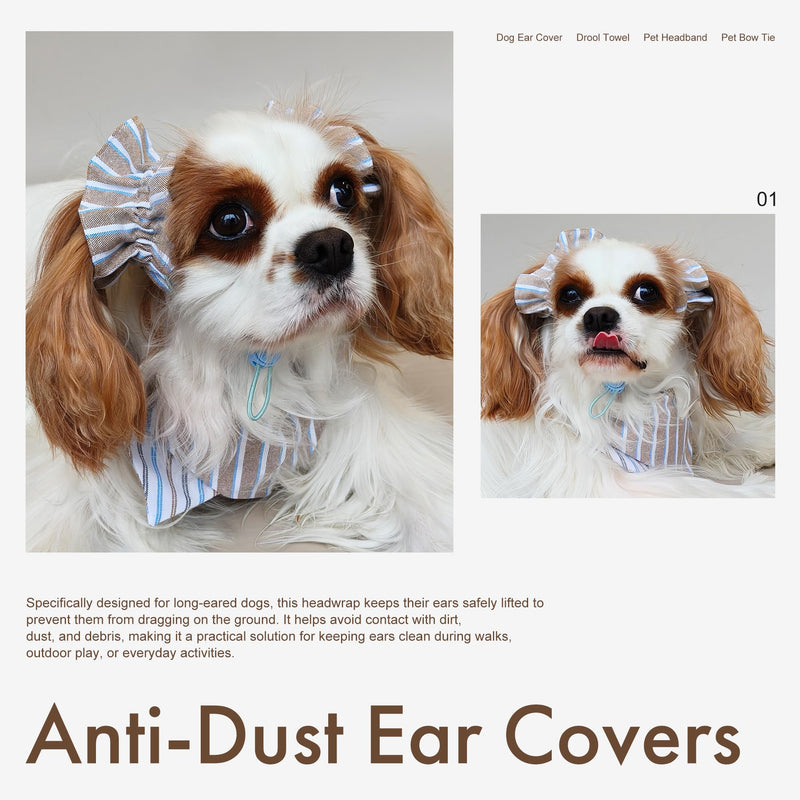 Soft Cotton Dog Headband for Cocker Spaniel, Cavalier, Springer - Adjustable Bow Pet Hair Accessory (Dog Bow Brown Stripes) - PawsPlanet Australia