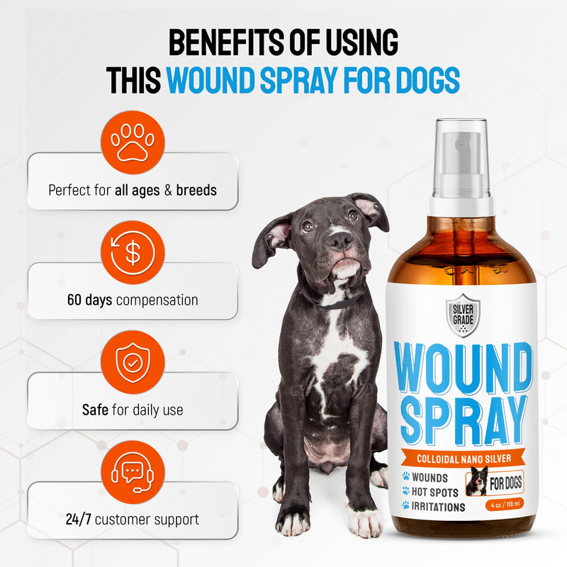 Hot Spot Treatment for Dogs – Silver Wound Spray Helps with Irritation, Bites, Burns, Rashes, Itch, Scratching – Better Use with a Dog Cone – 4 oz - PawsPlanet Australia