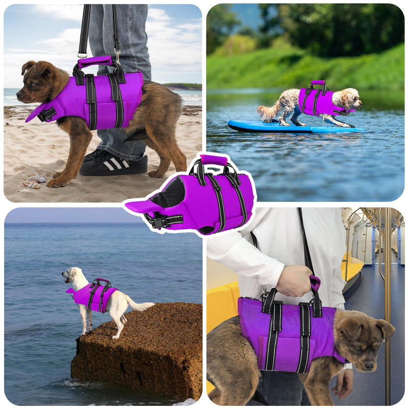Fragralley Dog Life Jacket with Self-Locking Zipper, High-Buoyancy Ripstop Dog Swimming Vest, Floating Vest with Rescue Handle for Swimming and Boating, PFD Available for Small, Medium, and Large Dogs Purple X-Small - PawsPlanet Australia