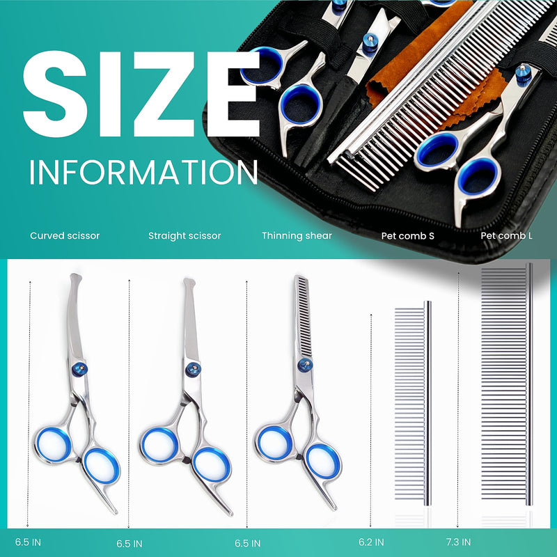 7 in 1 Dog Grooming Scissors Set with Safety Round Head, Sharp and Durable, with Two Stainless Steel Combs, Pet Grooming Scissors for Cats and Dogs - PawsPlanet Australia