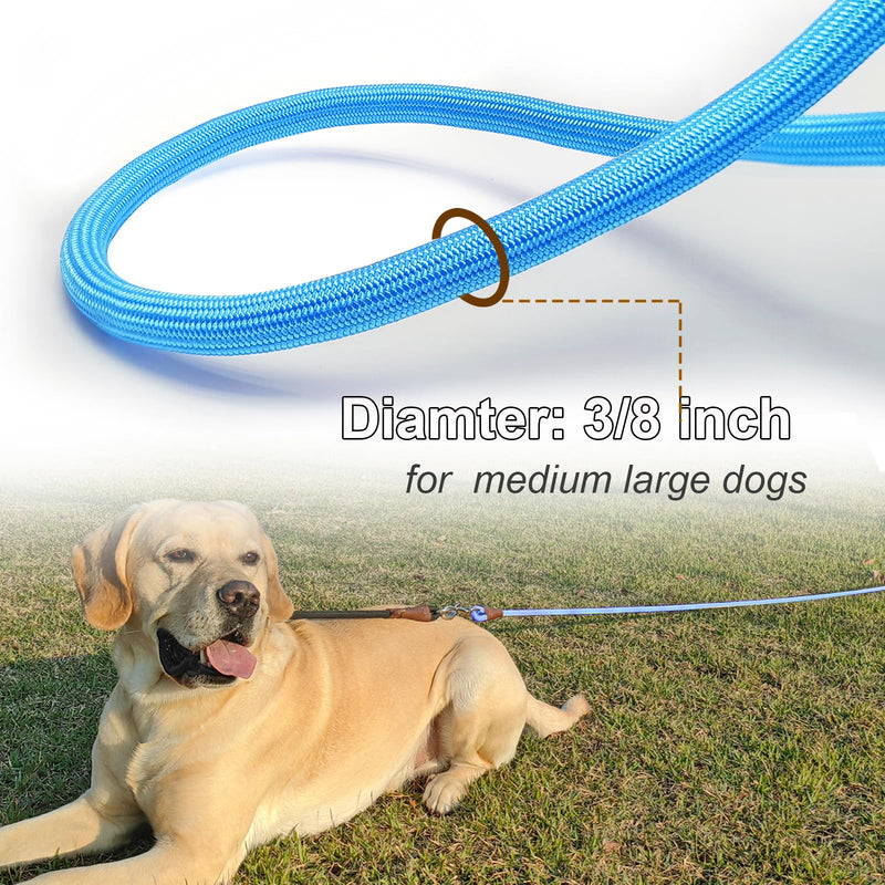Tie Out Rope Dog Leash, 8-10-13-15-20-25-30-35-40-45-50-65 FT Heavy Duty Nylon Check Cord for Medium Large Dogs Indoor/Outdoor Playing Camping Backyard (Blue, 3/8" x 30ft) blue - PawsPlanet Australia