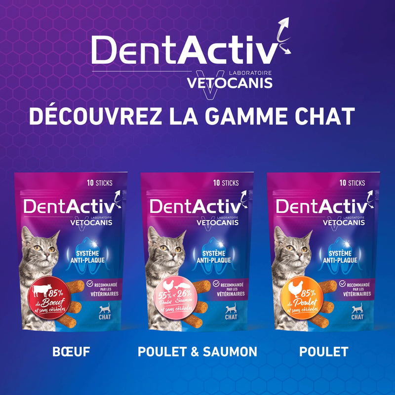 Vetocanis Dentactiv Dental Cat Sticks Delicious Cat Treats Cat Dental Care & Health Cat Snacks 85% Beef Cat Food Recommended by Veterinarians Anti-Plaque System 60 g (Pack of 1)