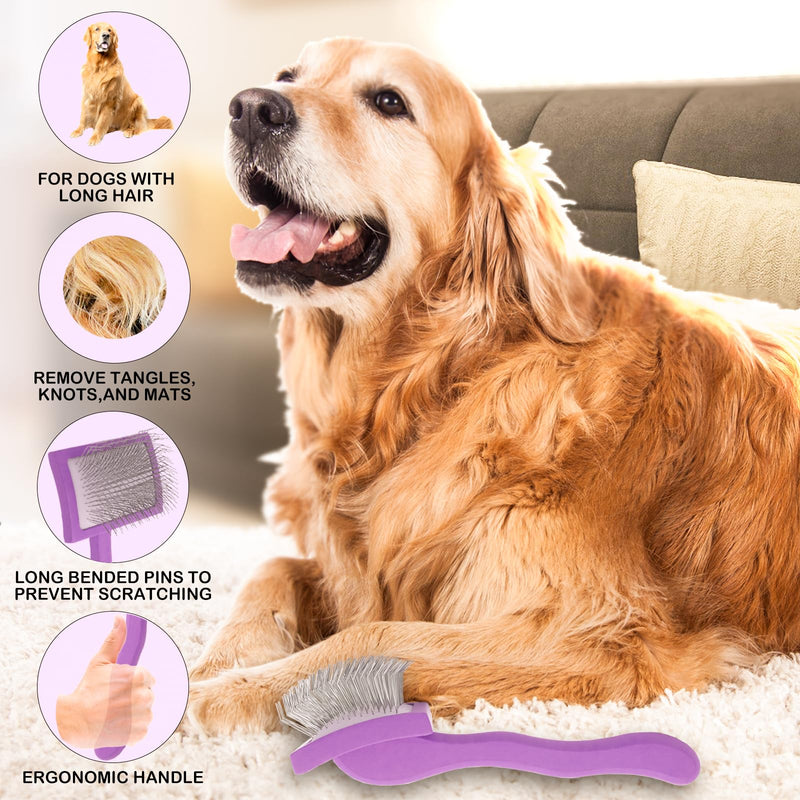Slicker Brush for Goldendoodles, Labradoodles & Poodles - Grooming Kit for Medium & Long Haired Dogs (Purple) Purple - PawsPlanet Australia