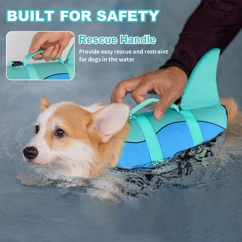 Dogcheer Dog Life Jacket, Cute Shark Dog Life Vest for Swimming Boating with Superior Buoyancy and Rescue Handle, Adjustable Puppy Floating Swim Vest for Small Medium Large Dogs - Pool Blue, L - PawsPlanet Australia