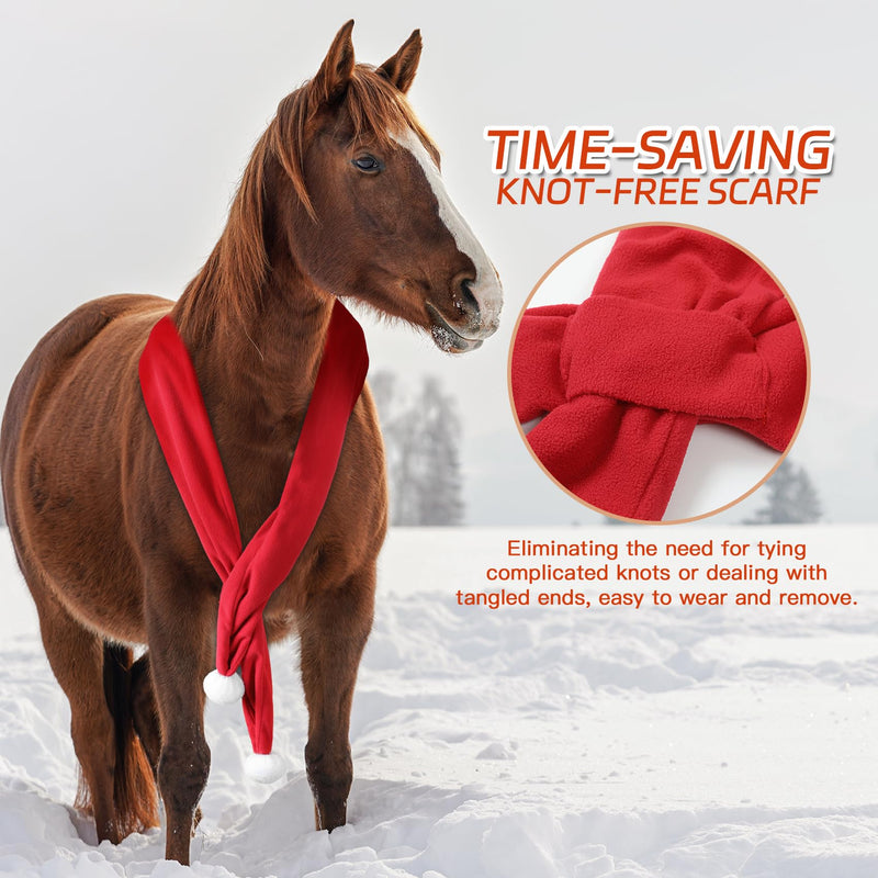 Christmas Fleece Scarf for Horse, Red Santa Equestrian Decoration Holiday Xmas Parade