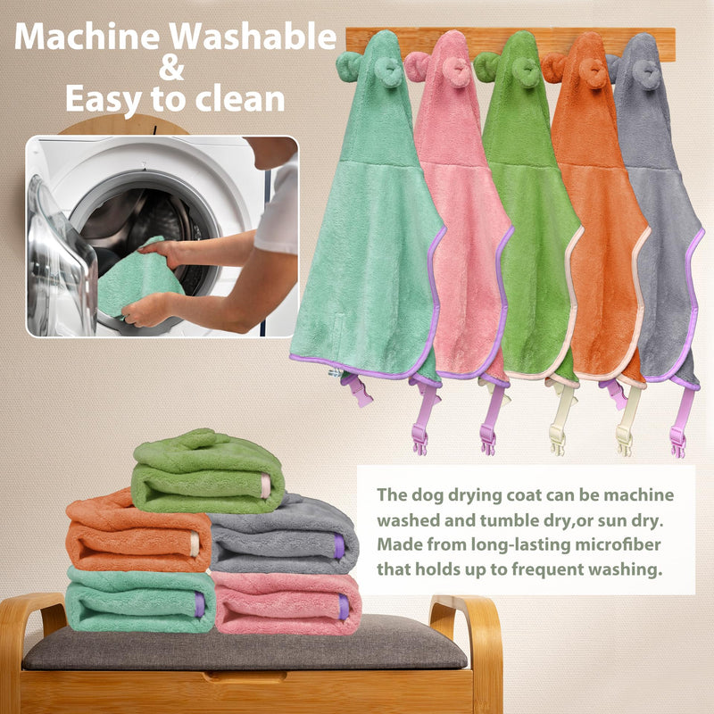 Dog Bathrobe Super Absorbent Towel Robe - Microfiber Bath Towels Fast Drying Coat for Dogs, Cute Dogs Clothes Adjustable Collar & Belly Strap Warm Keeping Hooded Dog Towel (Olive Green, X-Large) Olive Green - PawsPlanet Australia