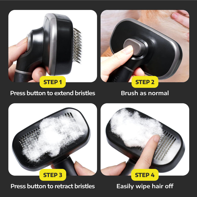 Hertzko Self Cleaning Slicker Brush for Cats & Dogs – Grooming Tool for Shedding Long & Short Hair – Retractable Bristles – Easy-Clean Cat & Dog Deshedding Brush, Painless Detangling - Black - PawsPlanet Australia