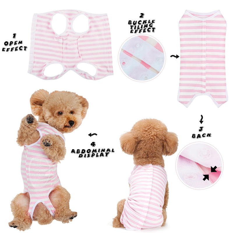 Comprehensive Post-Surgery Dog Recovery Suit: Ultra-Comfy Premium Cotton Wound Care Shirt – Protective for Puppies, Cats & Small Pets, Ensuring Unrestricted Mobility, Size XXL Pink and White Striped XXL-(22~32lb) | Chest(~21.5")