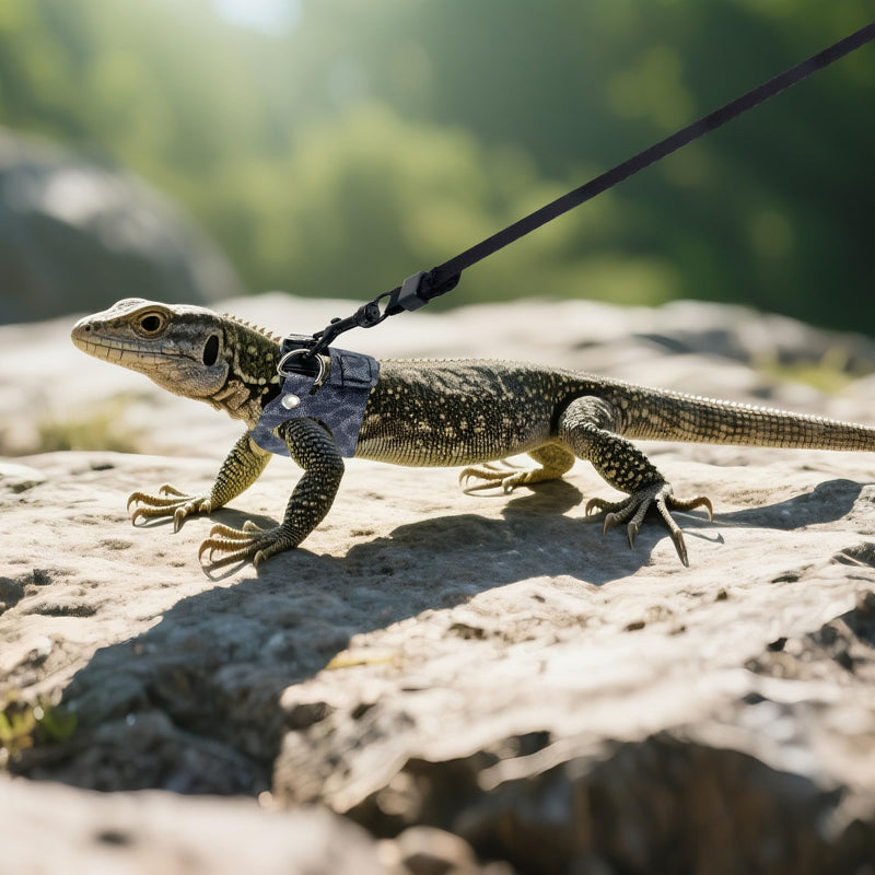 AIITLE 3 Pack Adjustable Bearded Dragon Harness and Leash Set - Leopard Print, Comfort Soft Leather Vest for Lizards, Iguanas, Guinea Pigs, Outdoor Camping & Walking, Blue - PawsPlanet Australia