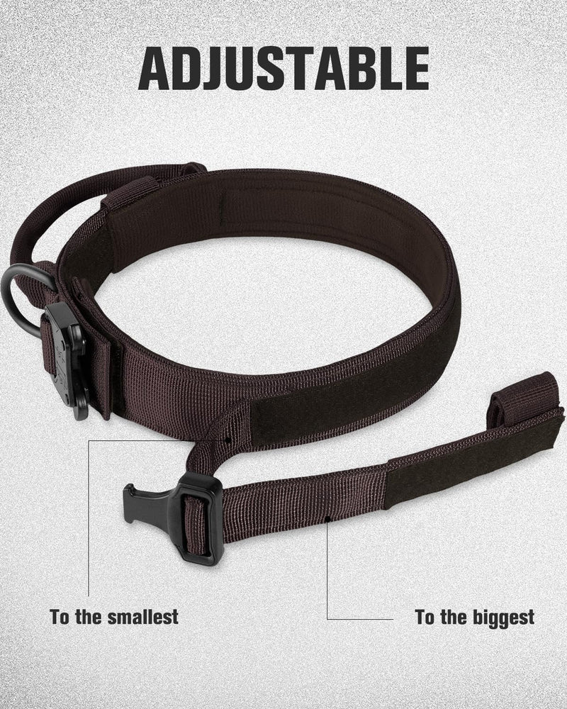 Joytale Tactical Dog Collar(17"-21") and Dog Leash Set, Shock Absorbing Bungee Dog Leash and Adjustable Strong Dog Collar with Handle for Large Dogs(Brown, L) - PawsPlanet Australia