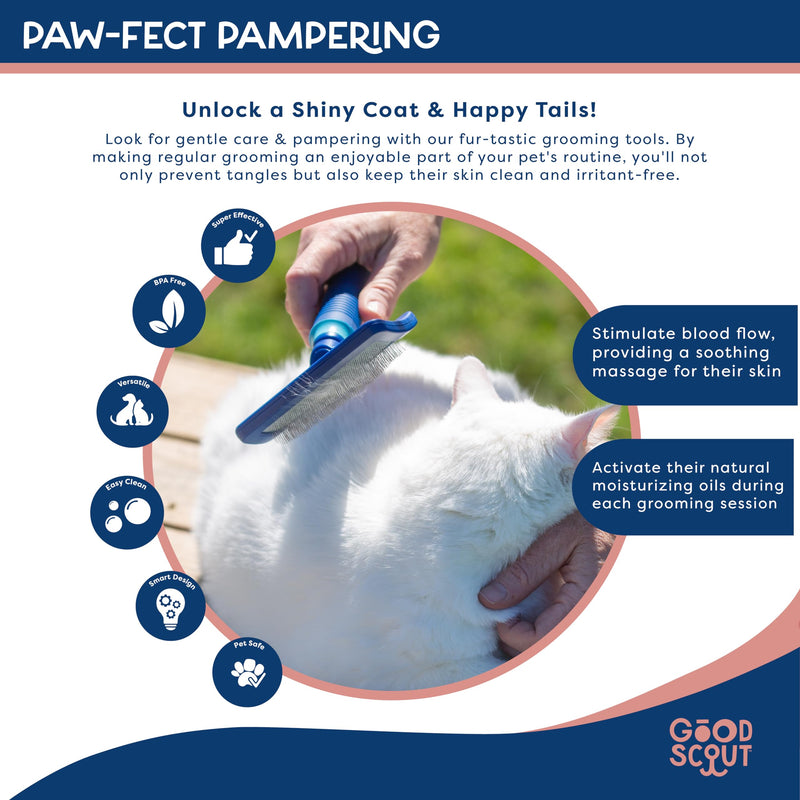 Good Scout Slicker Brush, Best Deshedding Tool for Dogs & Cats, Gentle, Safe & Effective Pet Grooming Tool for Long & Short Haired Animals