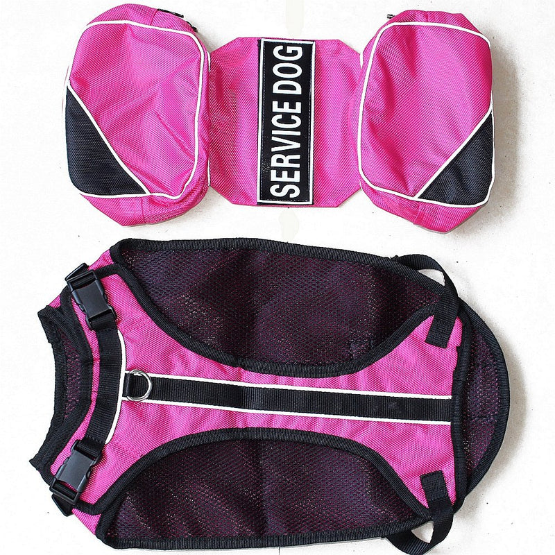 Service Dog Harness, Saddle Bag Backpack Carrier Outdoor Travel Hiking Camping Harness, Removable Saddle Bags and Patches (Hot Pink, S Girth 16-20") S Girth 16 - 20" Hot Pink - PawsPlanet Australia