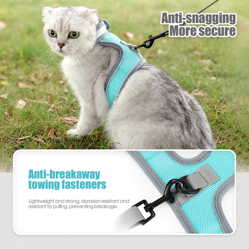 Cat Harness and Leash Set, Escape Proof Adjustable Kittens Vest with Reflective Strip, Easy to Wear for Cats Walking and Traveling, Soft Mesh Kitten Harness for Small Medium Large Cats L Blue - PawsPlanet Australia