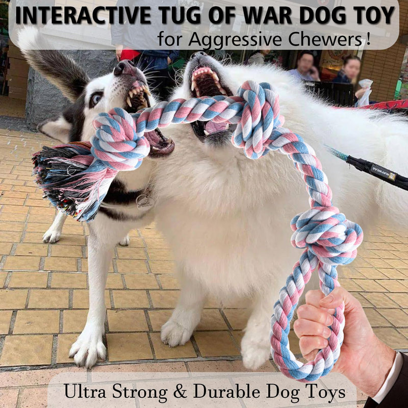 Dog Rope Toys Indestructible Dog Toys, Dog Chew Toys for Aggressive Chewers, Tough Puppy Teething Chew Toys for Boredom, Dental Cleaning Tug of War Dog Toy, Great for Small to Large Breed Pink