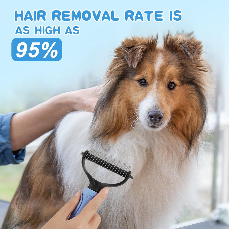Pet Grooming Brush and Metal Comb Combo,Rake and Brushes for Small, Medium & Large Dogs,Pet Self Cleaning Slicker Brush Hair Remover Grooming Tool for Dogs & Cats,bule blue - PawsPlanet Australia