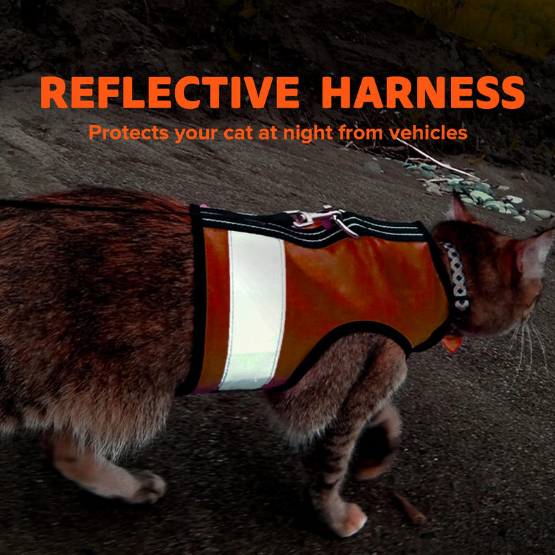 Kitty Holster Reflective Cat Harness – High-Visibility Cat Harness for Travel, Day and Night Walking - Soft Cotton Cat Accessories, Breathable, Secure & Washable, Made in USA-Outrageous Orange, M to L Medium/Large Outrageous Orange