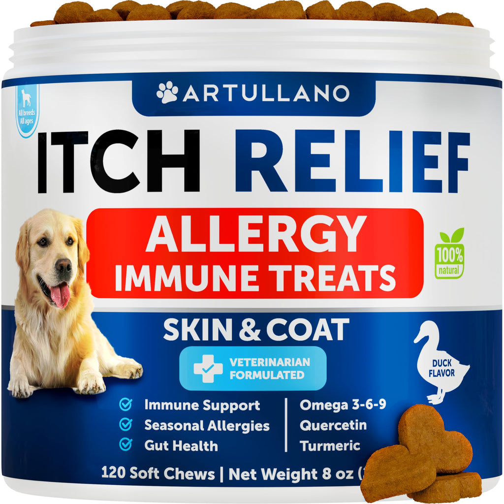 Dog Allergy Relief Chews - Itch Relief for Dogs - Fish Oil - Omega 3 - Itchy Skin Relief - Seasonal Allergies - Anti Itch Support & Hot Spots - Immune Health Supplement for Dogs 120 Treats